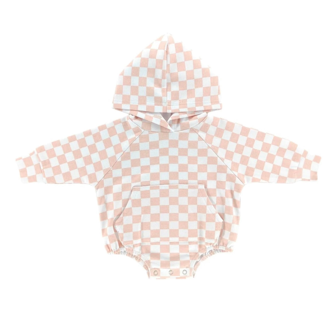 Blush Checkered Hoodie Romper