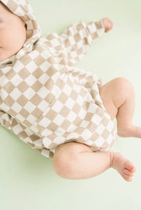 Beige Checkered Hoodie Romper