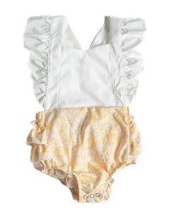 ELLIE FLUTTER SWEETHEART ROMPER - SUNFLOWER SEEDS