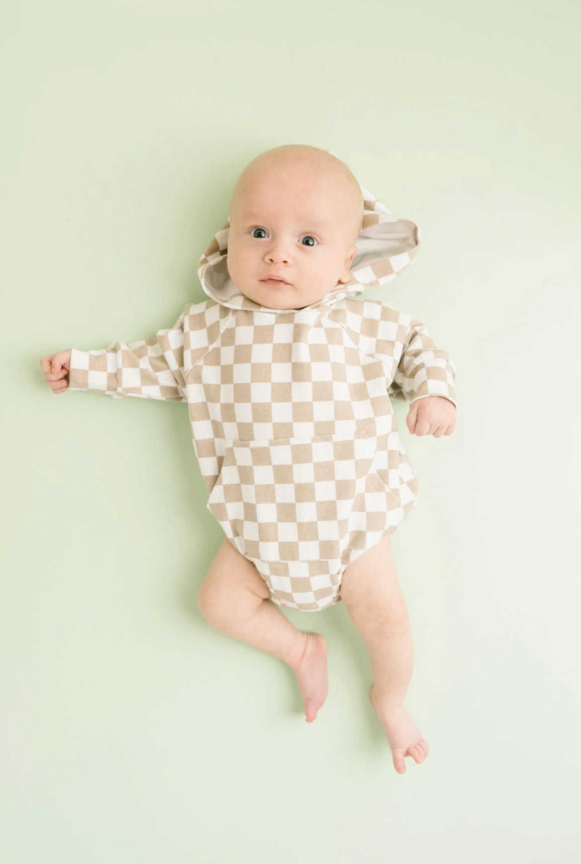 Beige Checkered Hoodie Romper