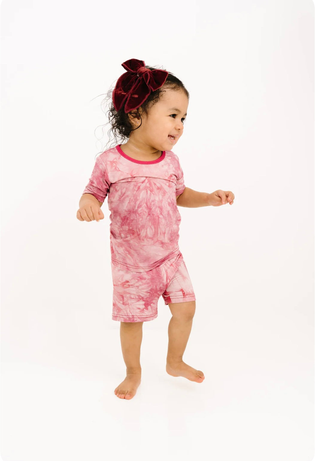 Pink Tie Dye Bamboo Shorts Set