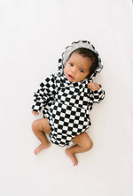 Load image into Gallery viewer, Black Checkered Hoodie Romper
