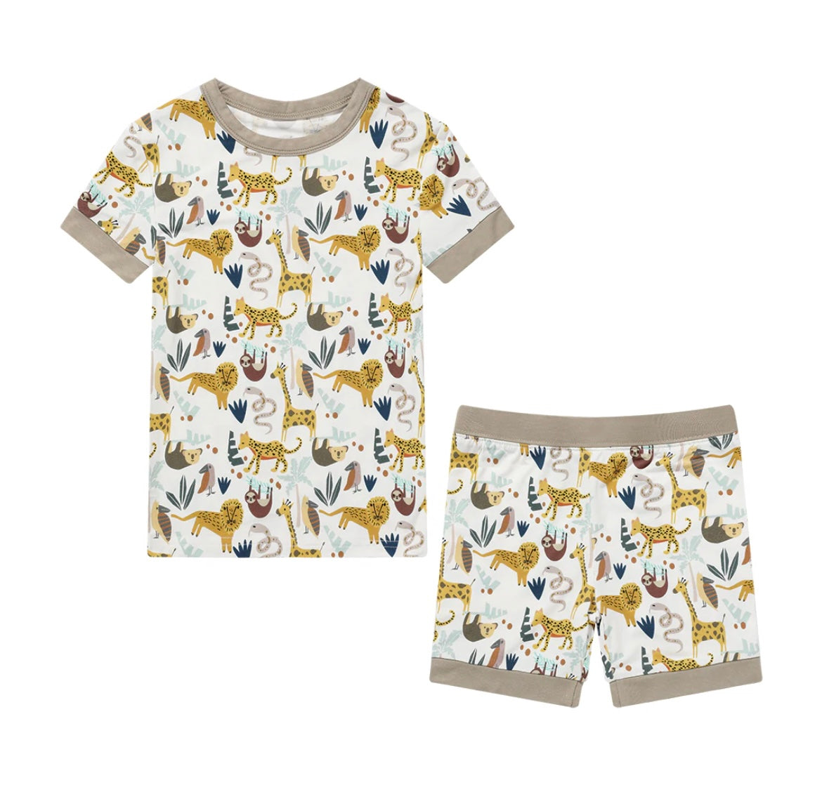 Jungle Friends Viscose Bamboo Short Sleeve Kids Pajama Shorts Set