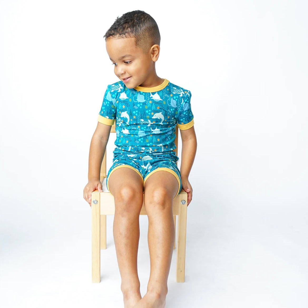 Ocean Friends Viscose Bamboo Short Sleeve Kids Pajama Shorts Set