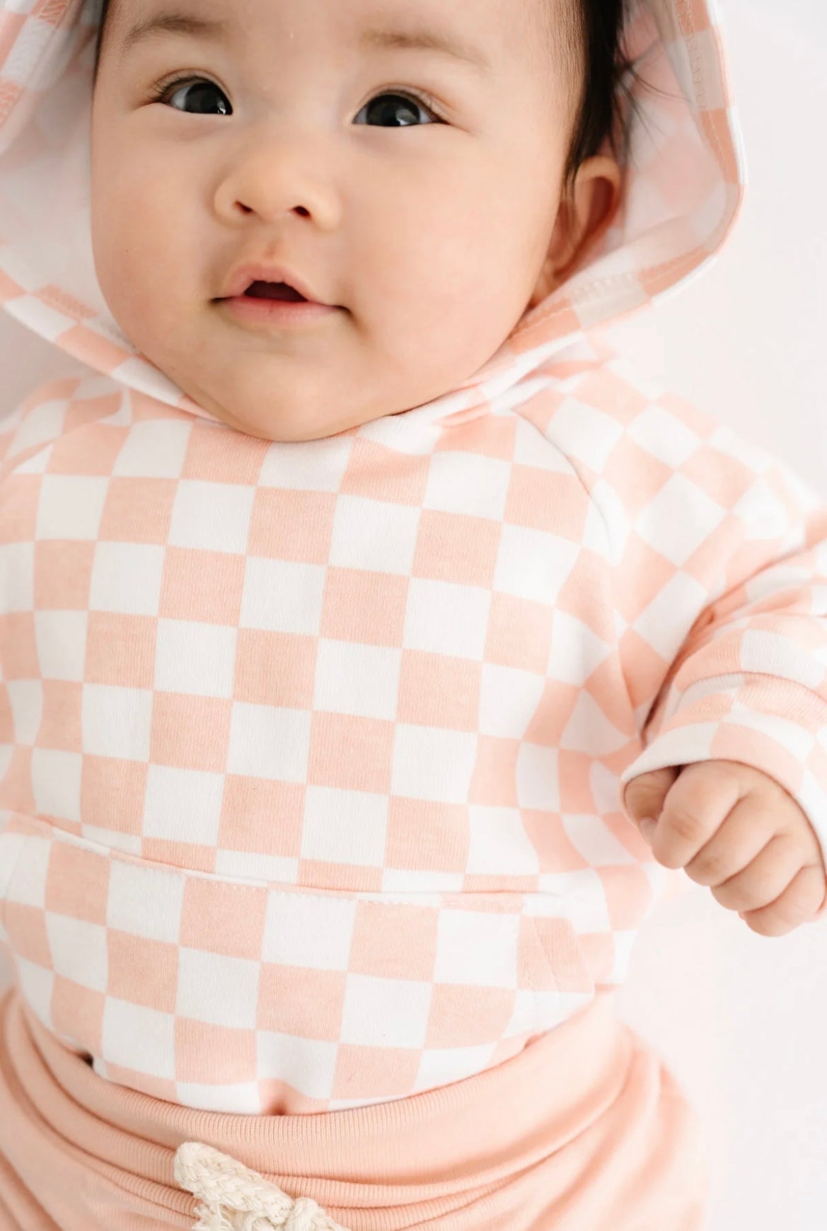 Blush Checkered Hoodie Romper