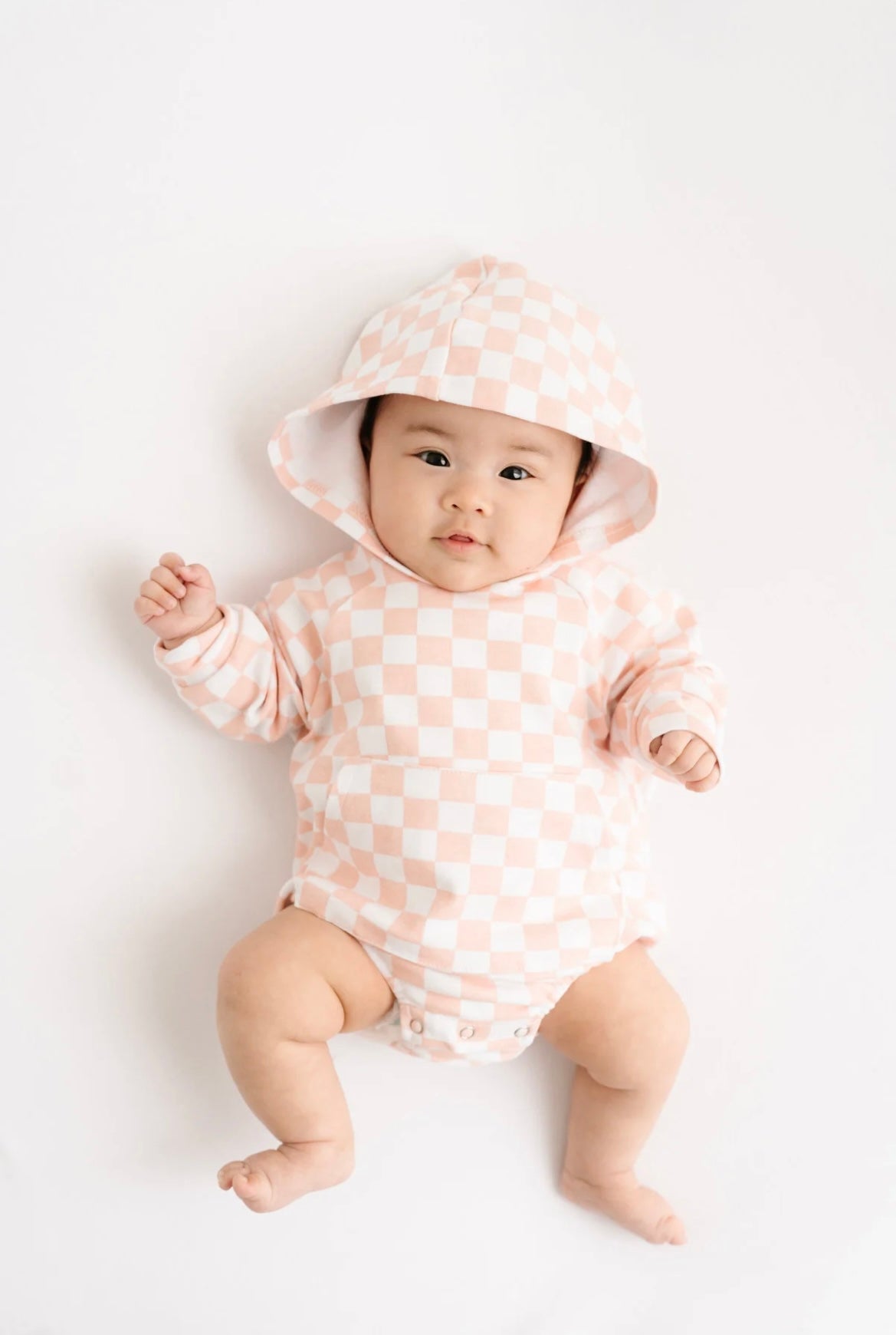 Blush Checkered Hoodie Romper