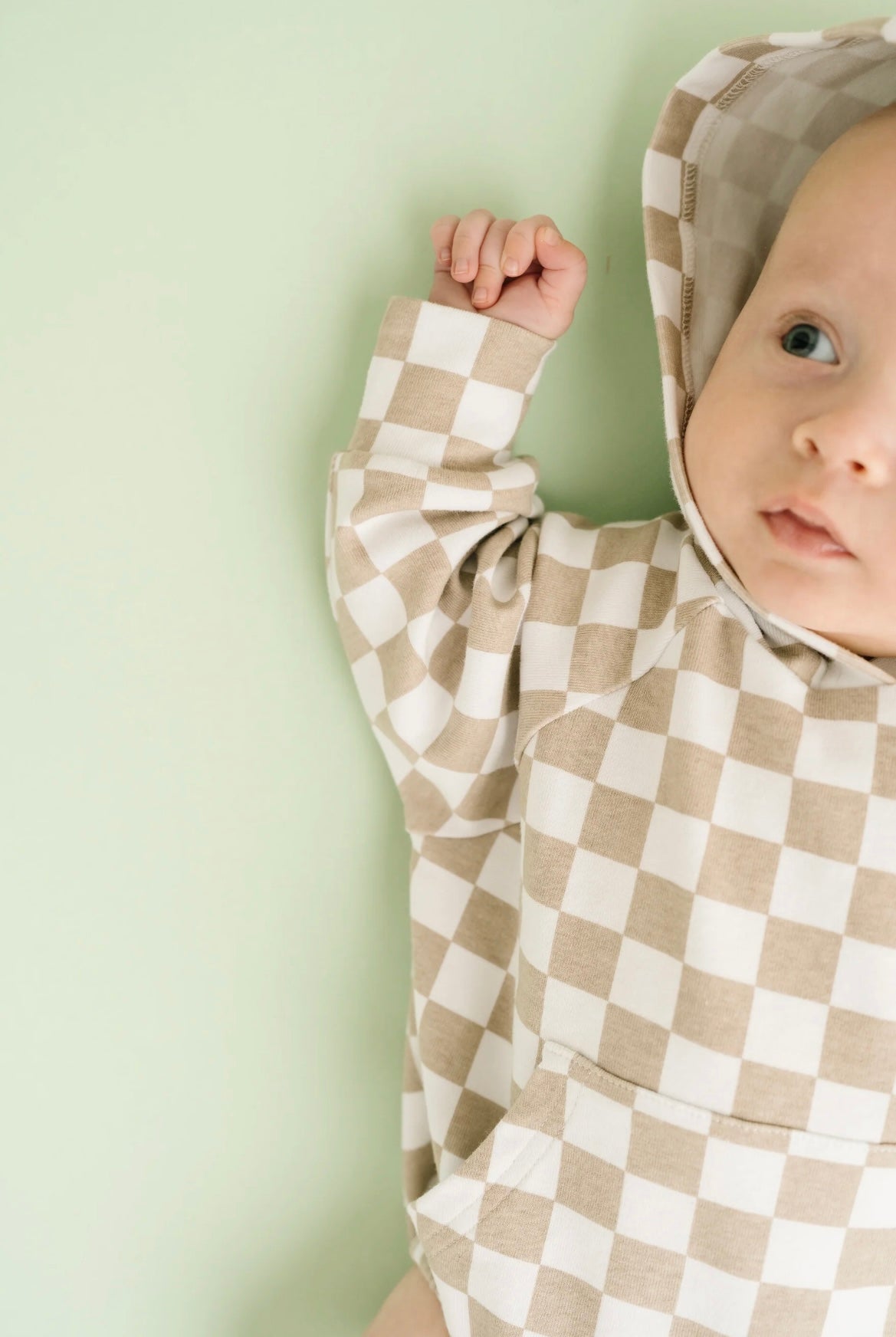 Beige Checkered Hoodie Romper