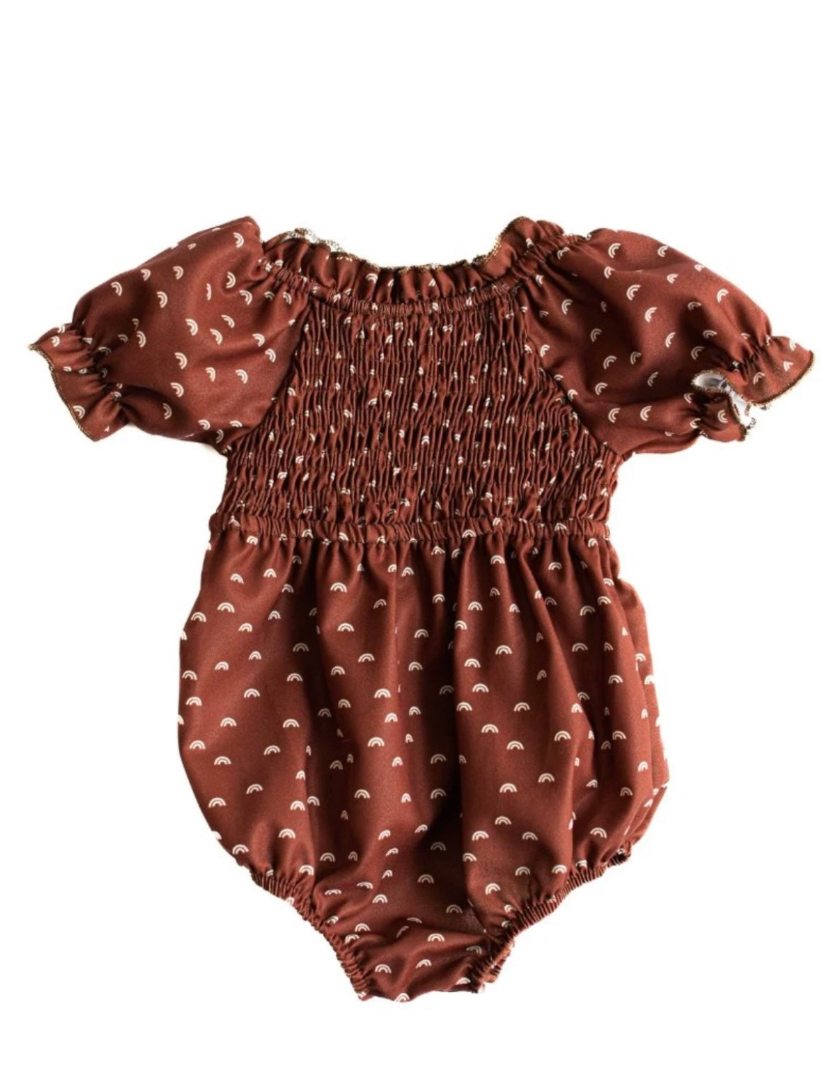 JOLIE PUFF SLEEVE SMOCK ROMPER - RUST & RAINBOWS