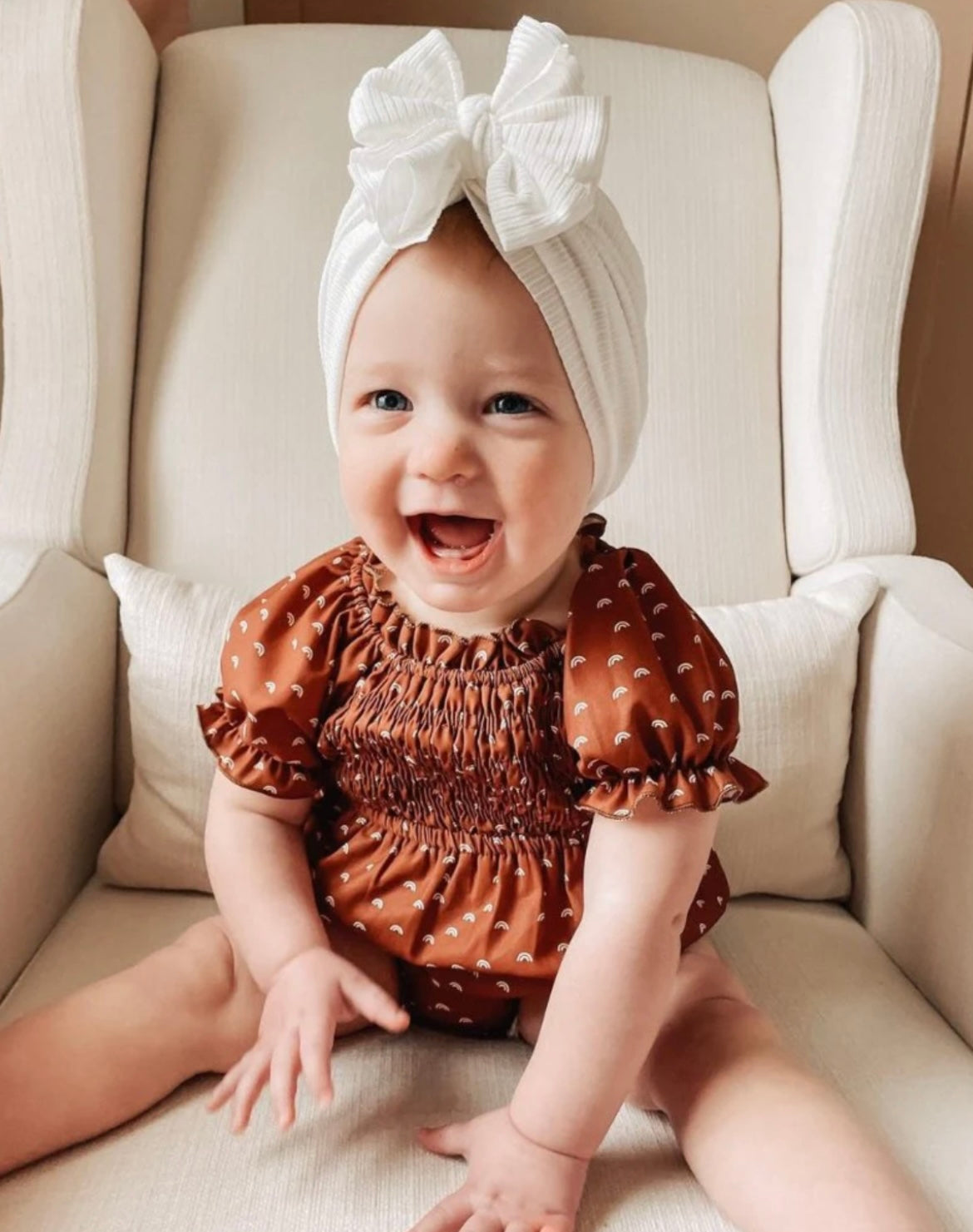 JOLIE PUFF SLEEVE SMOCK ROMPER - RUST & RAINBOWS