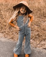 Load image into Gallery viewer, KELLYN BELL BOTTOM SUSPENDER JUMPSUIT - DARK GRAY STRIPE
