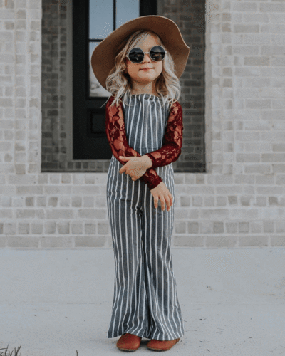 KELLYN BELL BOTTOM SUSPENDER JUMPSUIT - DARK GRAY STRIPE