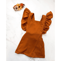 Victoria Ruffle Back Suspender Dress - Caramel