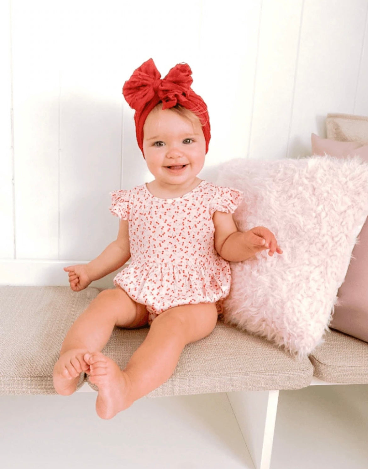 KLEIN RUFFLE SLEEVE BUBBLE ROMPER - PINK CHERRY BOMB