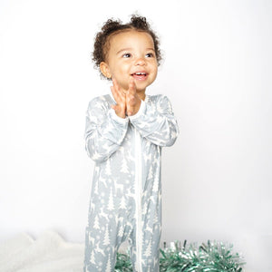 White Christmas Footie Bamboo Pajamas